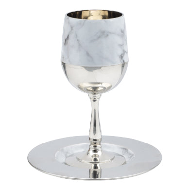 Marble & Nickel Plated Kiddush Cup & Tray