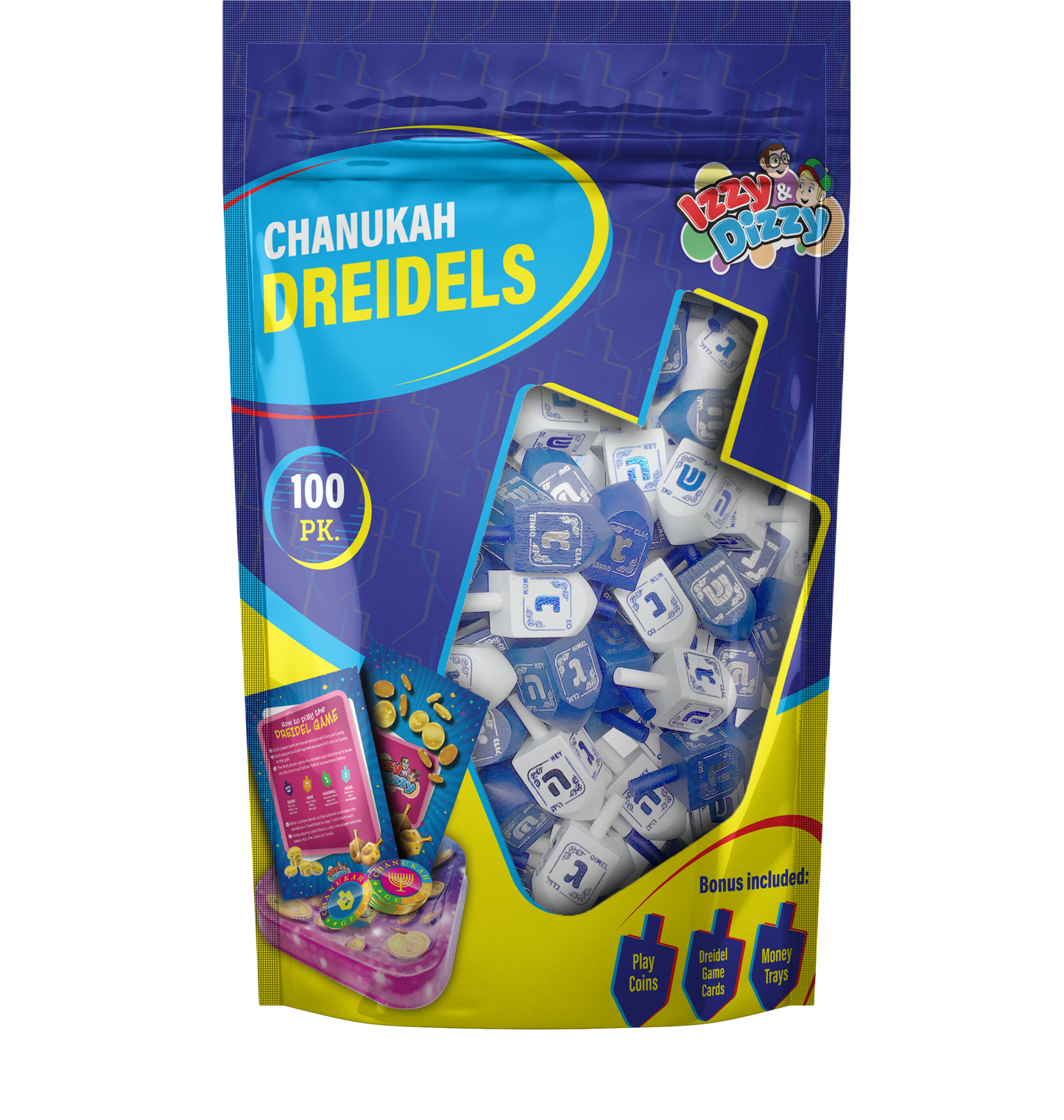 100 Blue & White Wood Dreidels Medium Bulk Pack