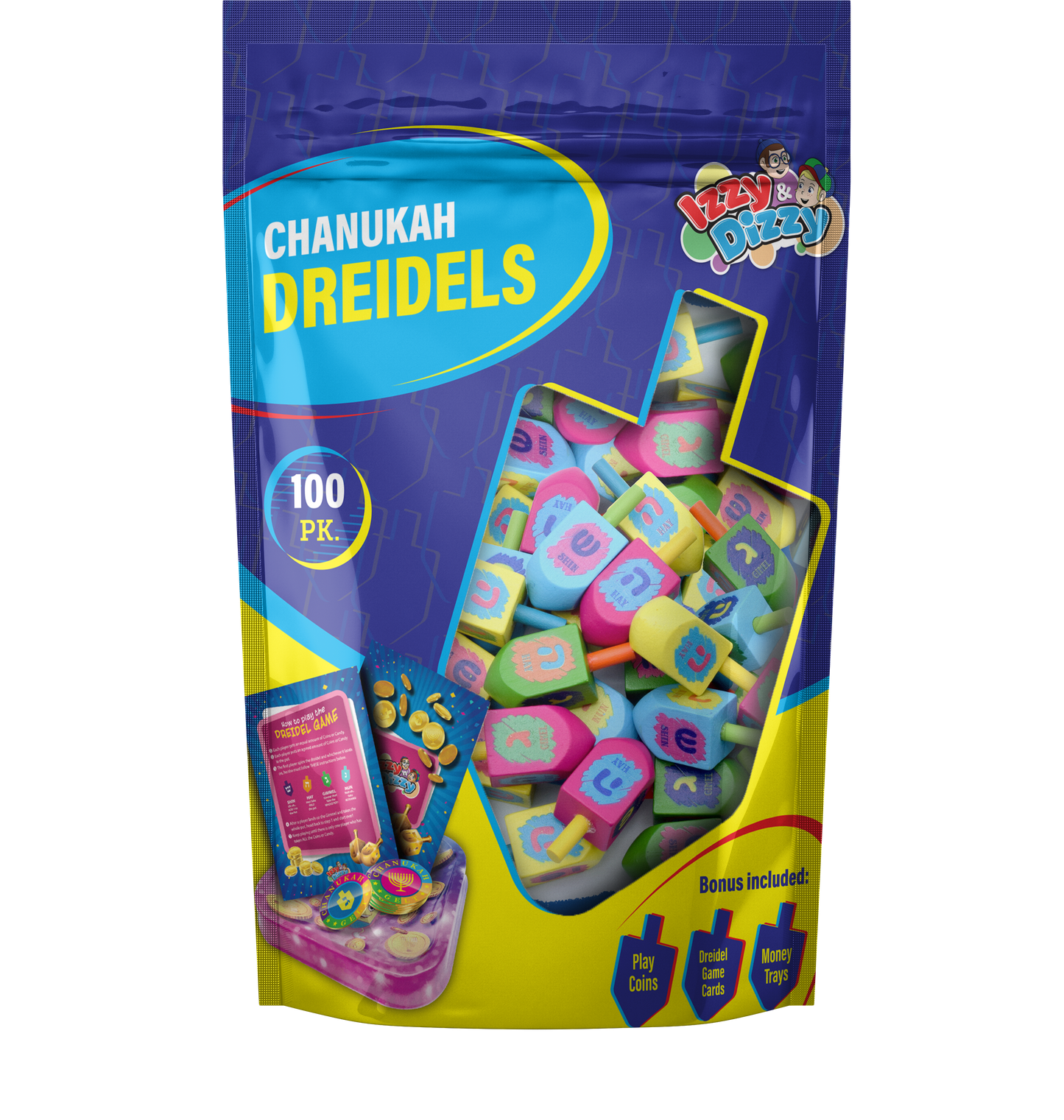 100 Multi Colored Wood Dreidels Medium Bulk Pack