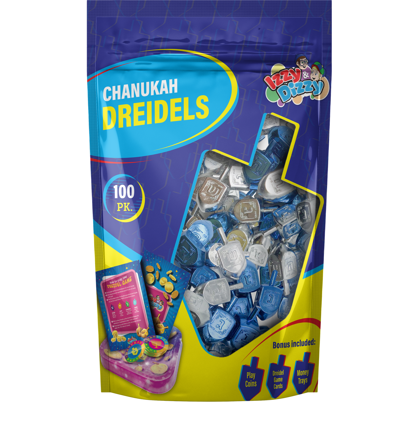 100 Blue & Silver Metallic Dreidels Medium Bulk Pack