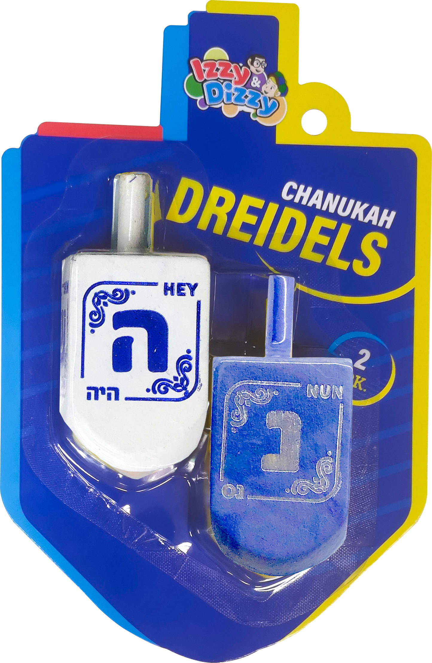 2pk. Blue & White Wood Dreidels Large
