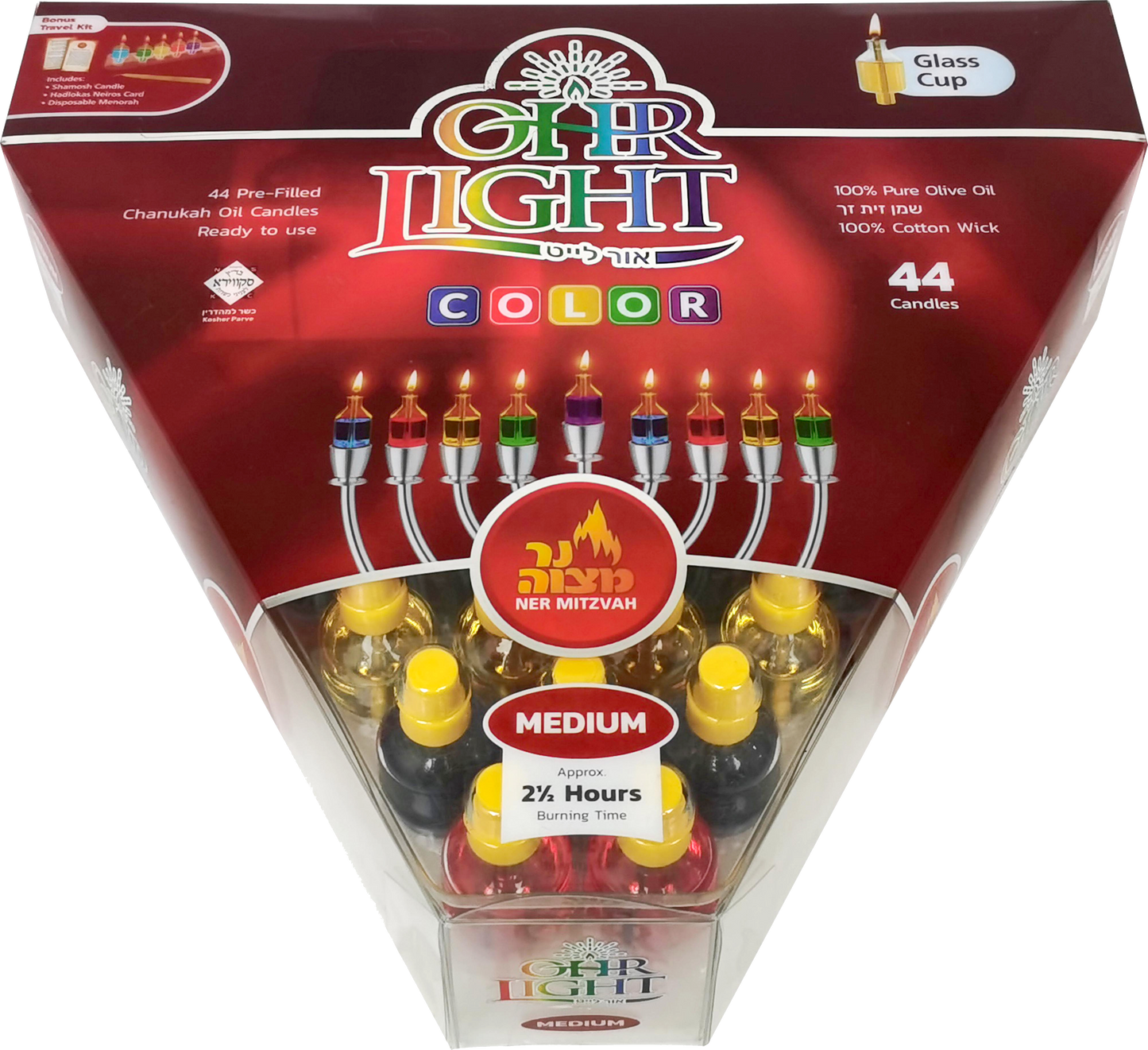Ner Mitzvah Color Ohr Medium Candle Lights - Original OEM Quality with FREE Travel Kit