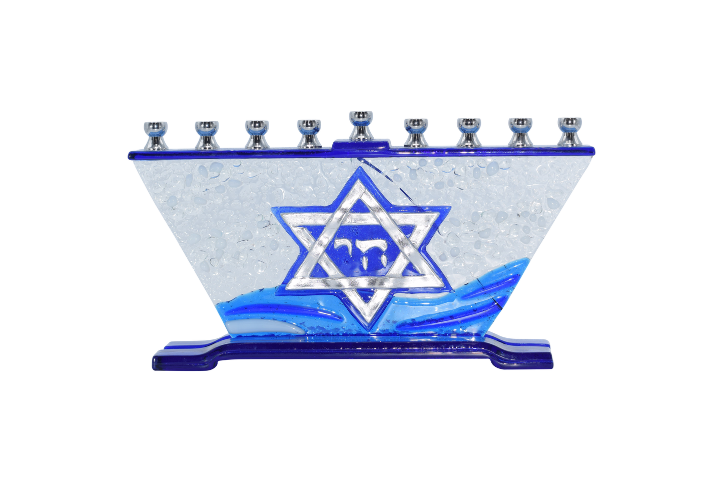 Hand Crafted Glass Menorah - Star Of David