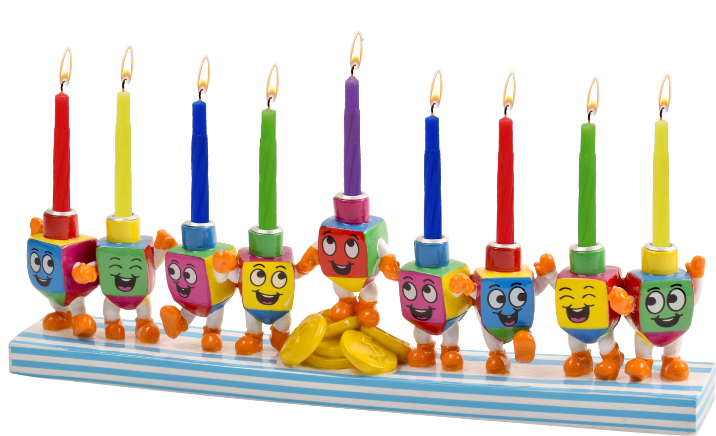 Hand Painted Resin Menorah - Dancing Dreidels
