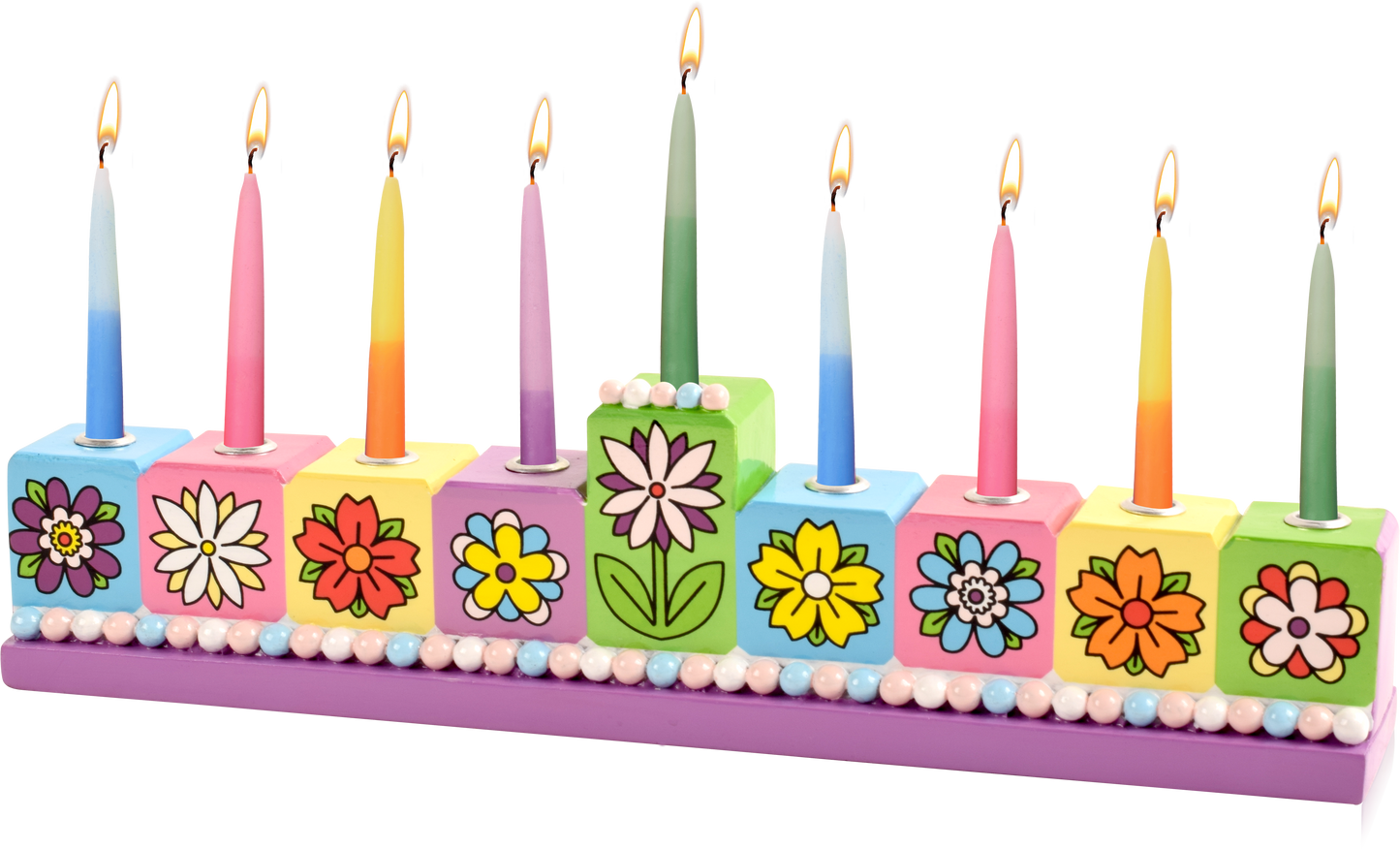 Hand Painted Resin Menorah - Floral
