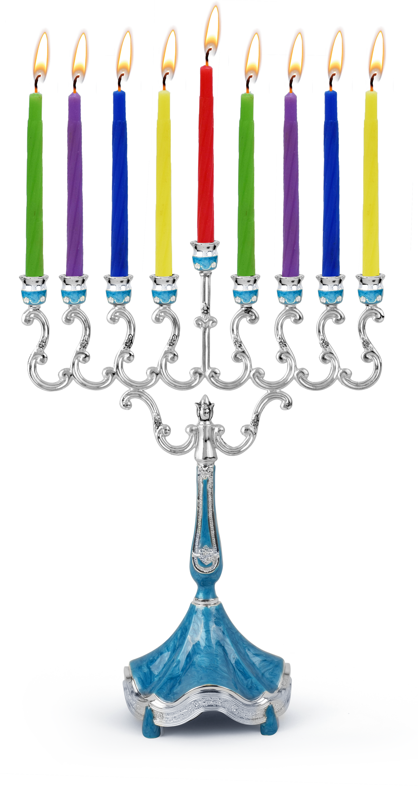 Marbleized Silver Plated Candle Menorah - Blue