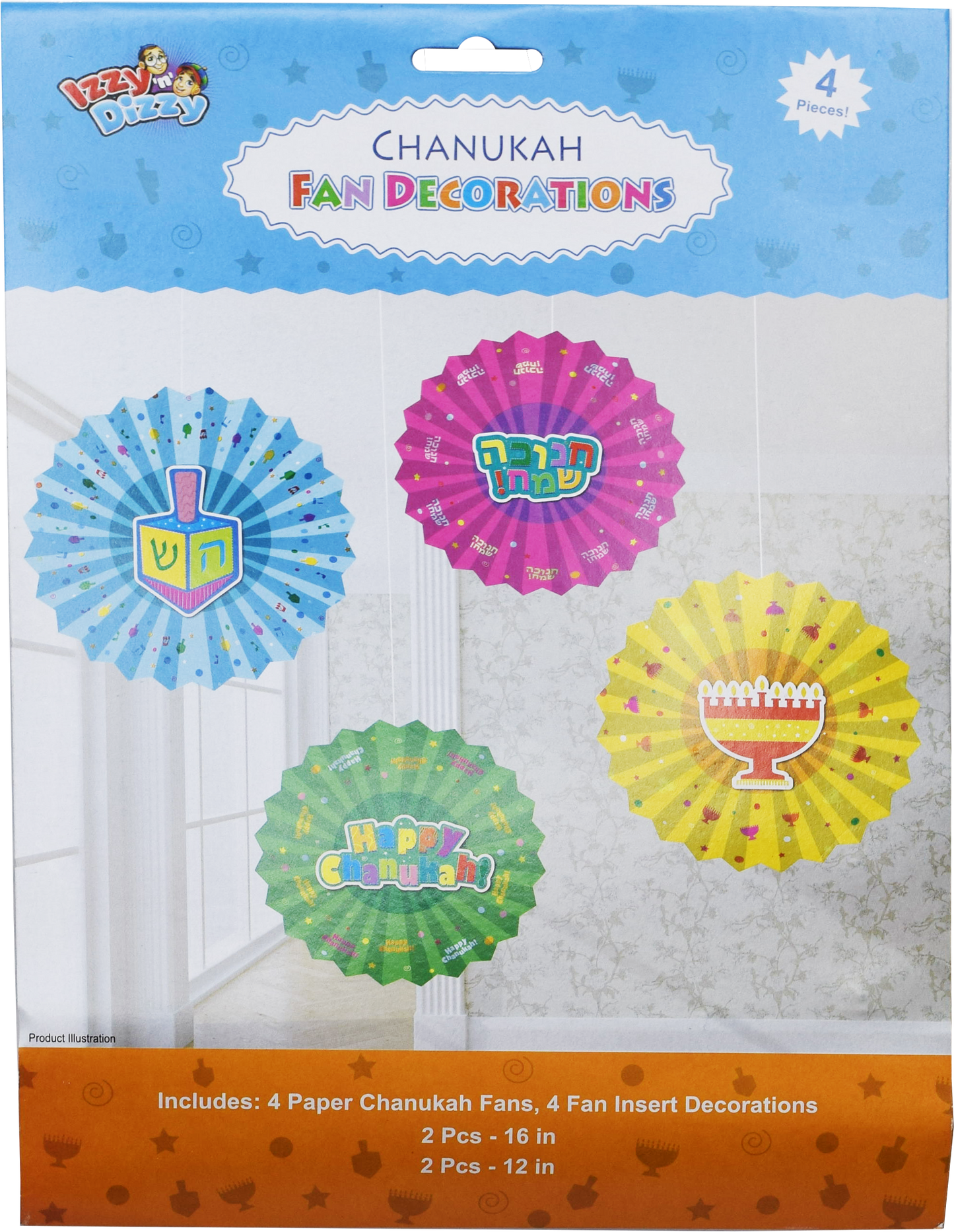 Chanukah Fan Decoration - 4pk.