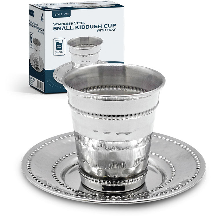 Stainless Steel Mini Kiddush Cup & Tray
