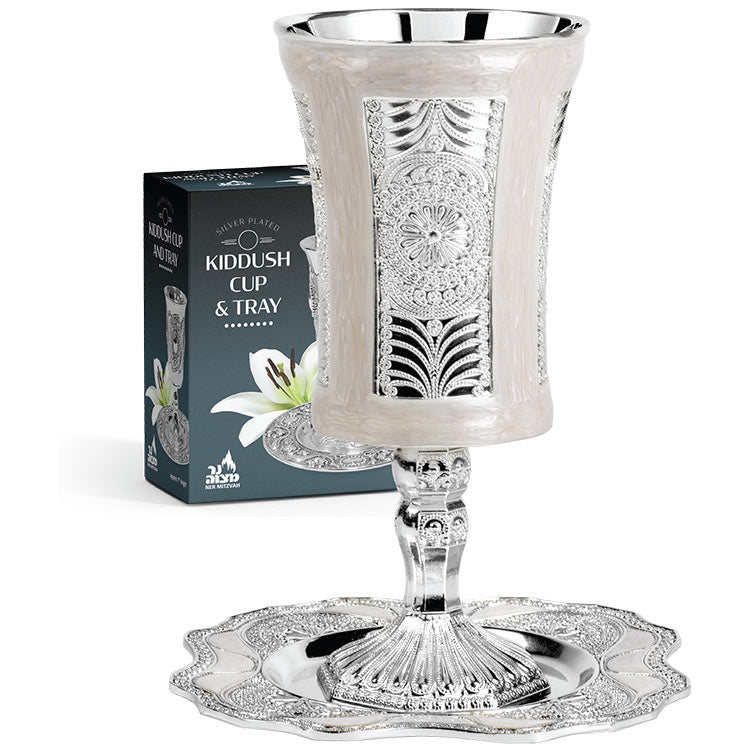 Marble & Silver Plated Kiddush Cup & Tray