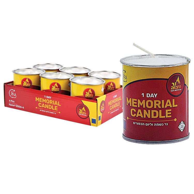Yahrzeit Candle in Tin - 6 pk.