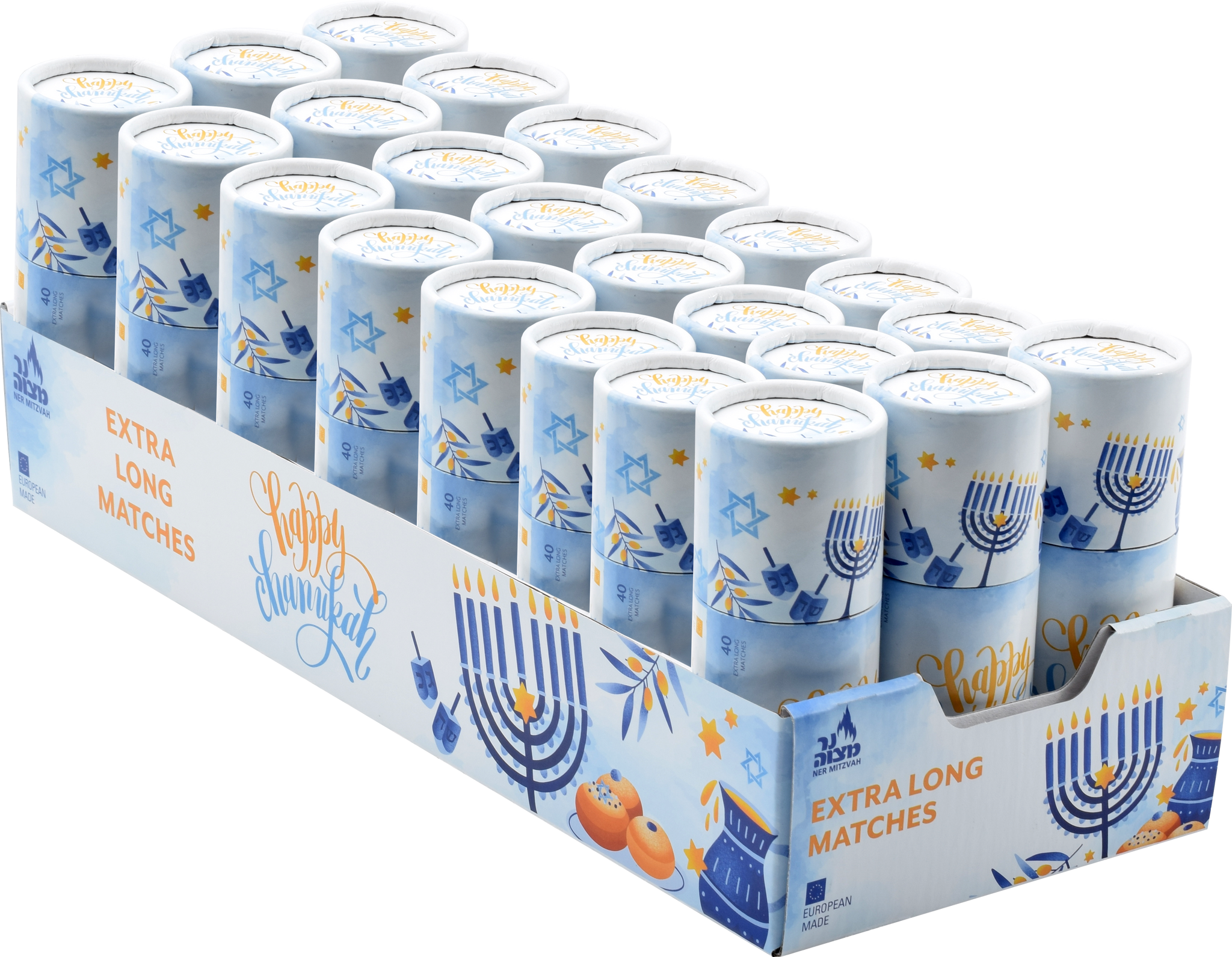 40pk. Chanukah Matches in Drums - Blue
