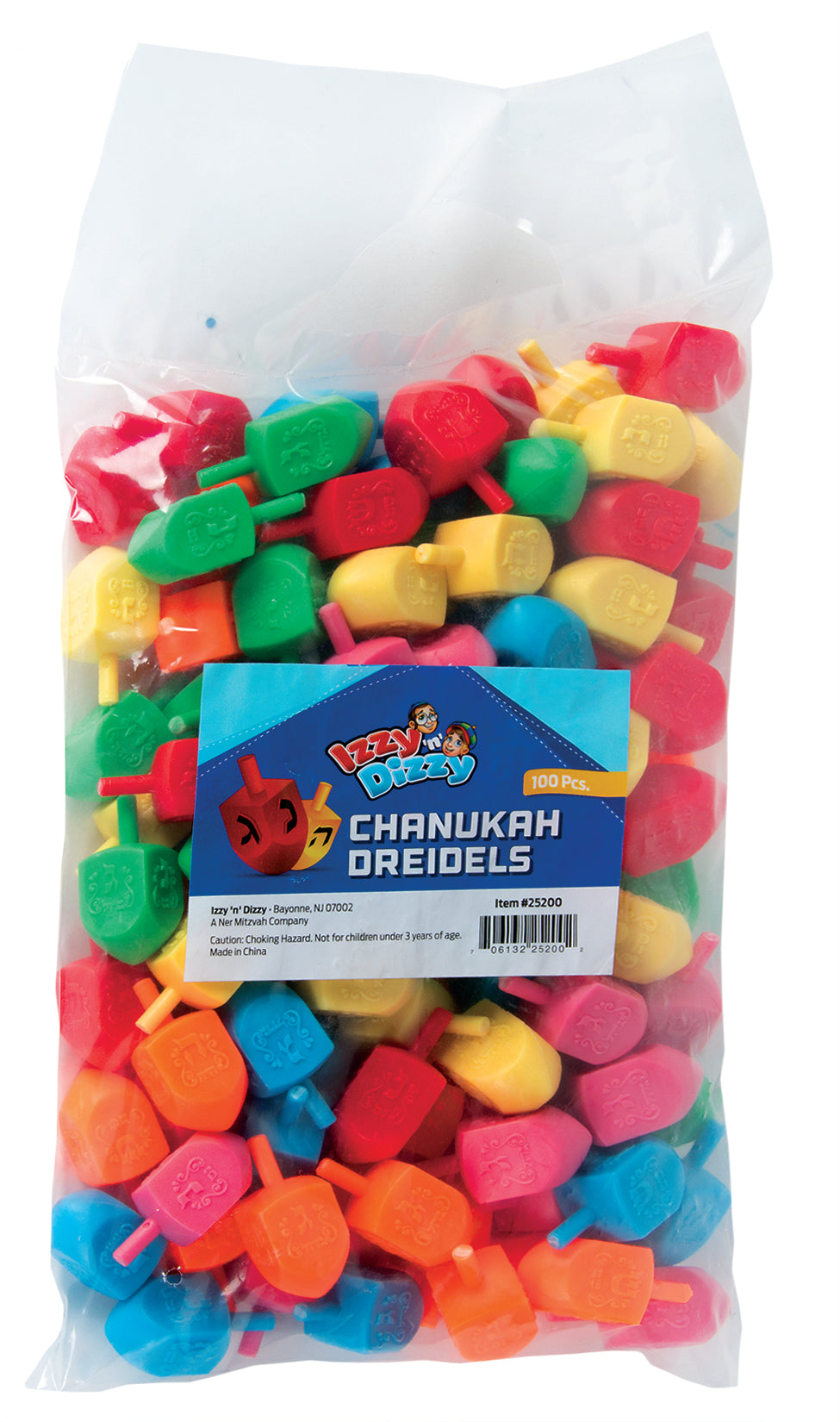 100 Multi Color Plastic Dreidels Medium Bulk Pack