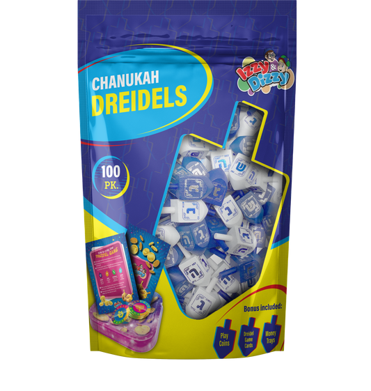 100 Blue & White Wood Dreidels Medium Bulk Pack