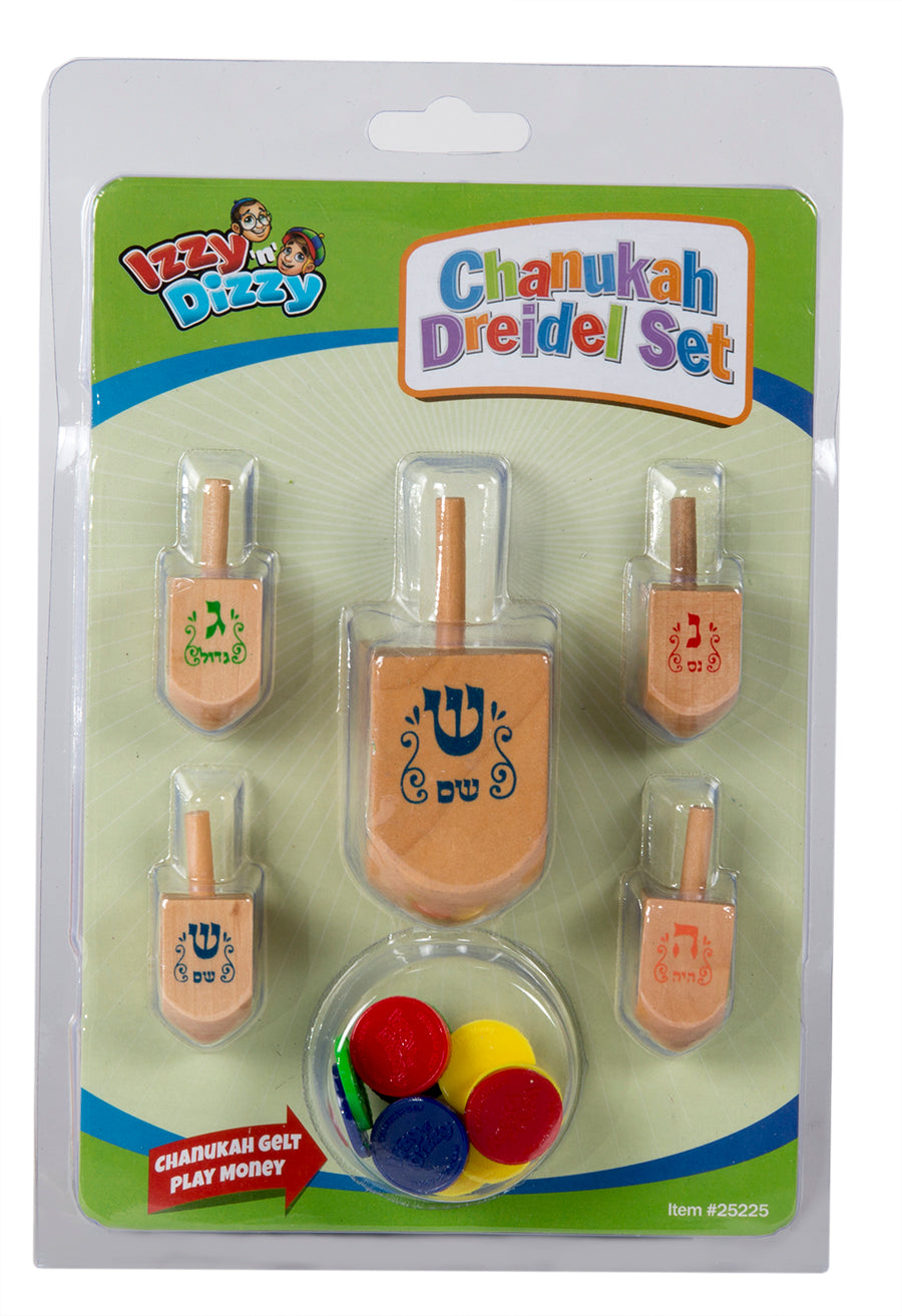 5 PK. Dreidel SET - Natural Wood