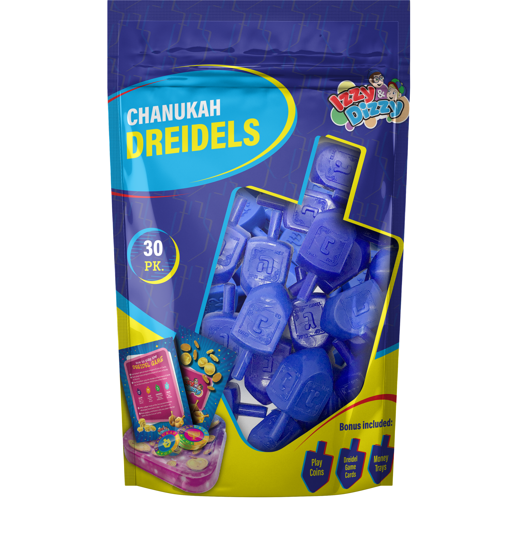 30 Blue Plastic Dreidels Medium