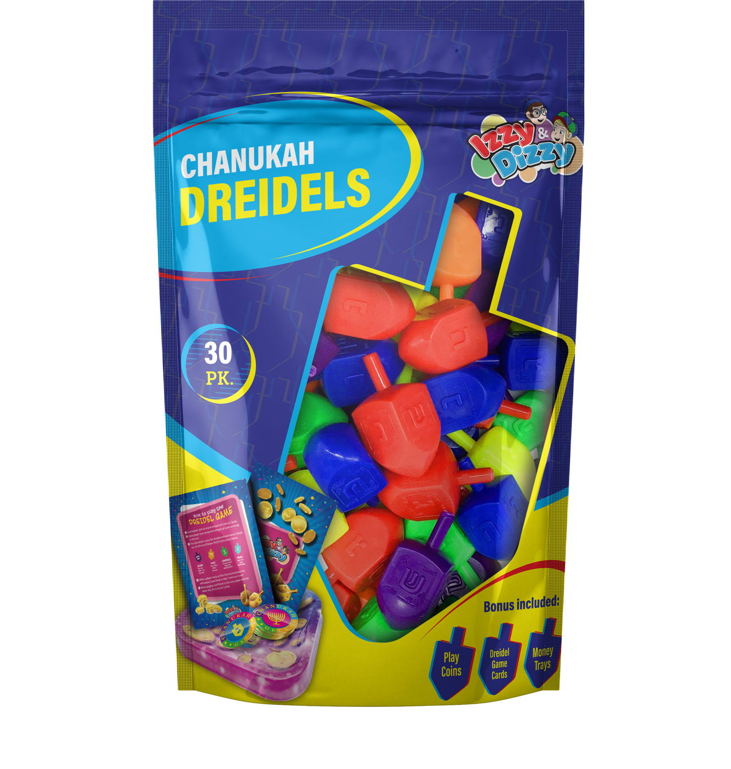 30 Medium Dreidels Bulk Pack - Mixed Colors