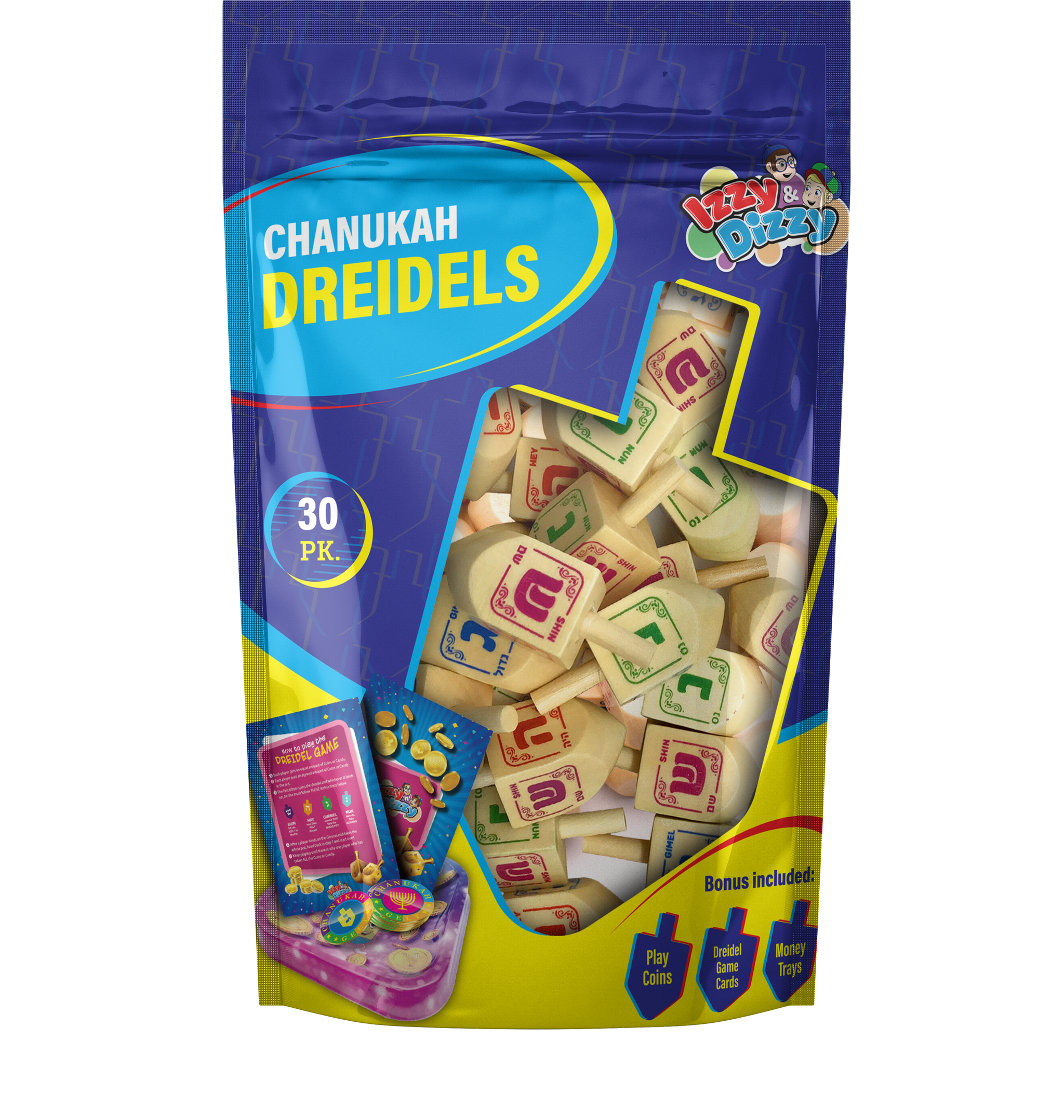 30 Natural Wood Dreidels Medium 30 Pack