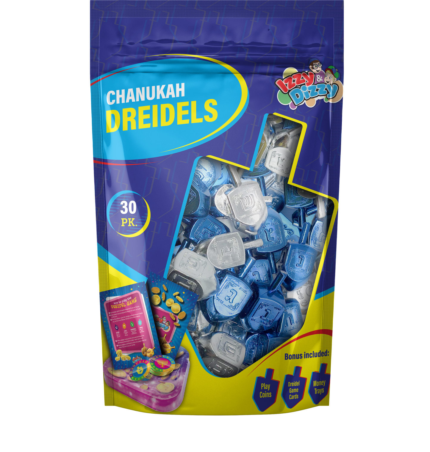 30 Blue & Silver Metallic Dreidels Medium Bulk Pack