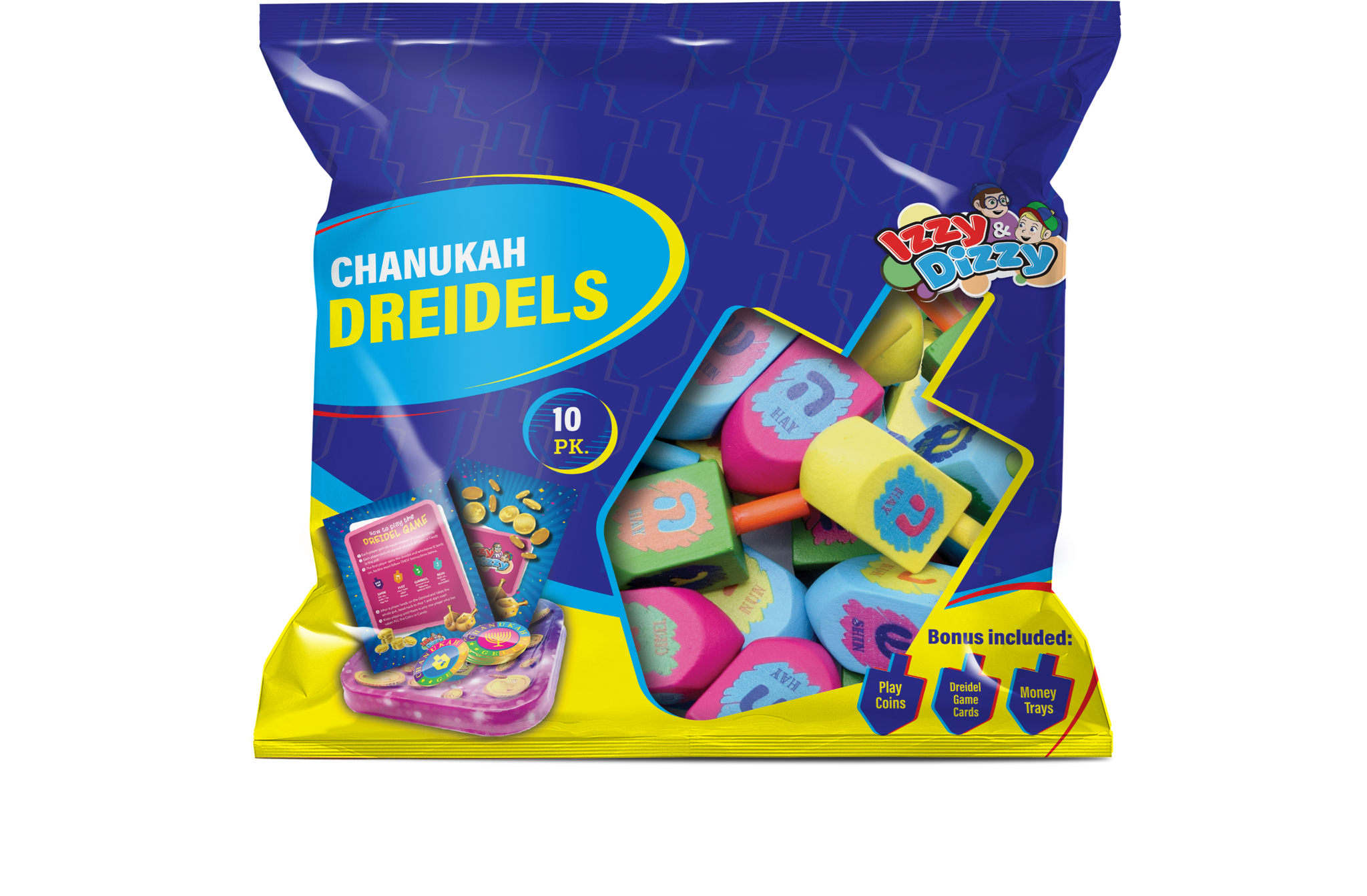 10PK. Multi Colored Wood Dreidels Medium Pack