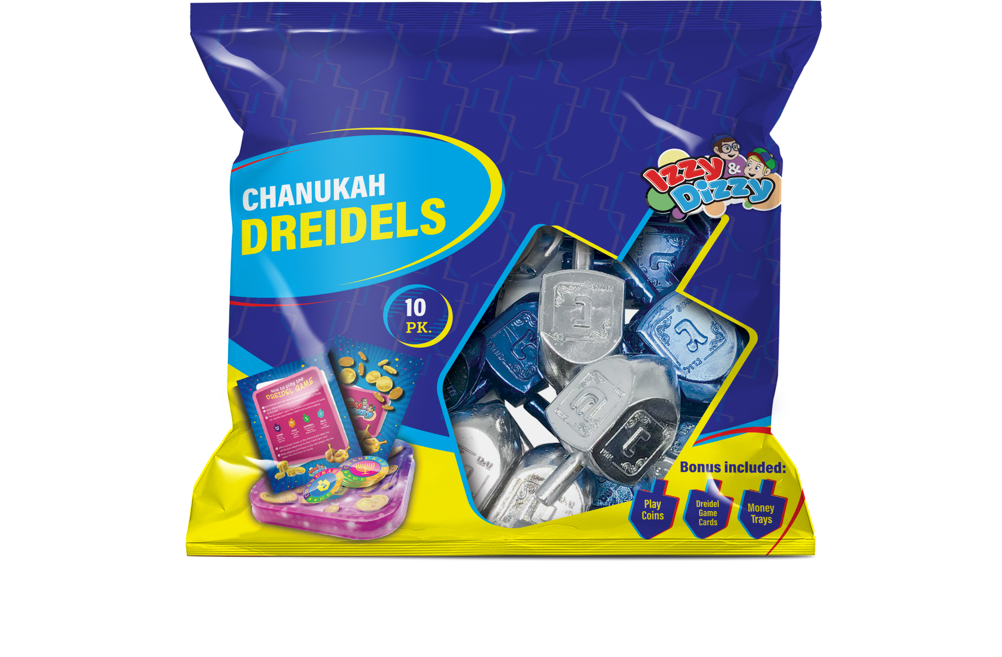 10PK. Blue & Silver Metallic Dreidels Medium Pack