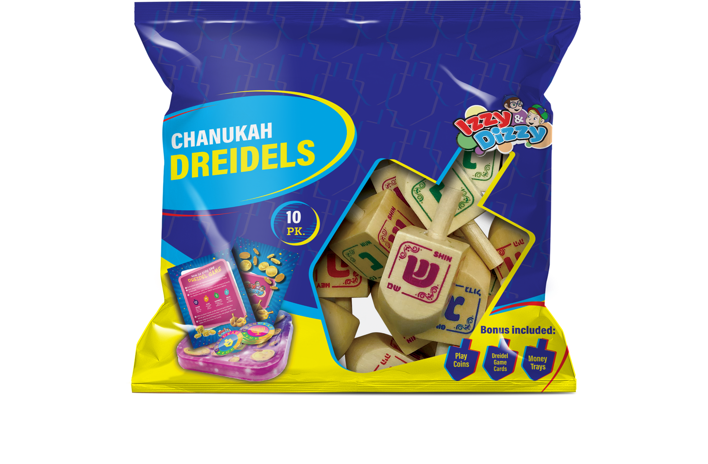 4pk. Multi Color Metallic Dreidels Medium