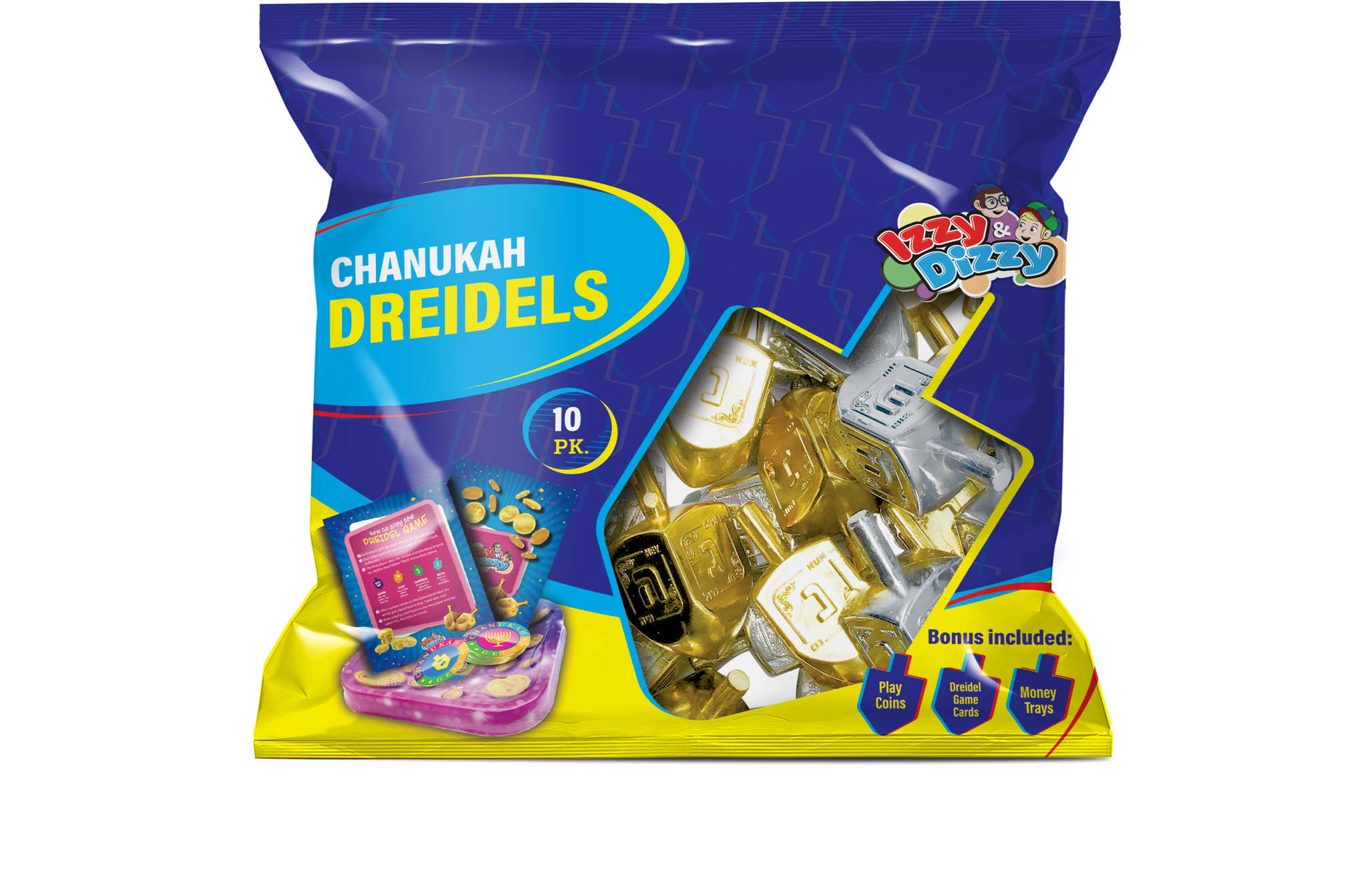 10PK. Gold & Silver Metallic Dreidels Medium Pack