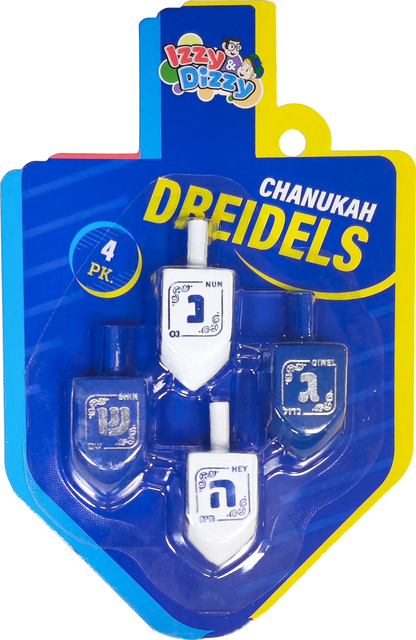 4pk. Blue & White Wood Dreidels Medium
