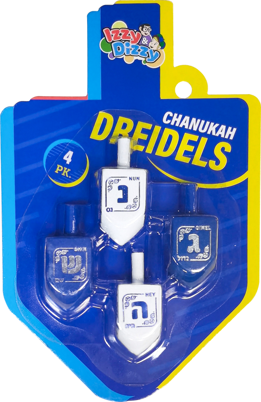 4pk. Blue & White Wood Dreidels Medium