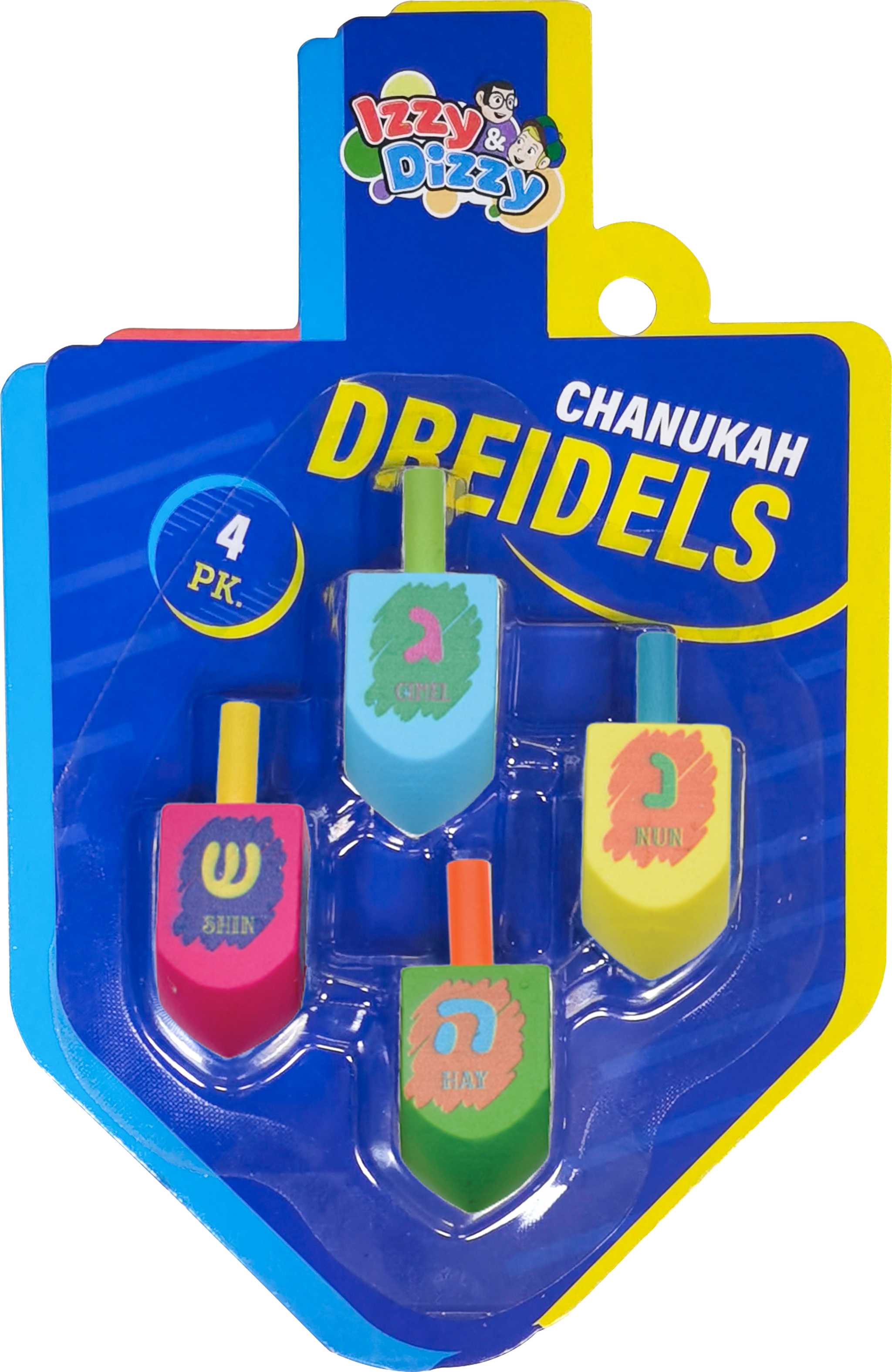 4PK. Multi Colored Painted Wood Dreidels Medium