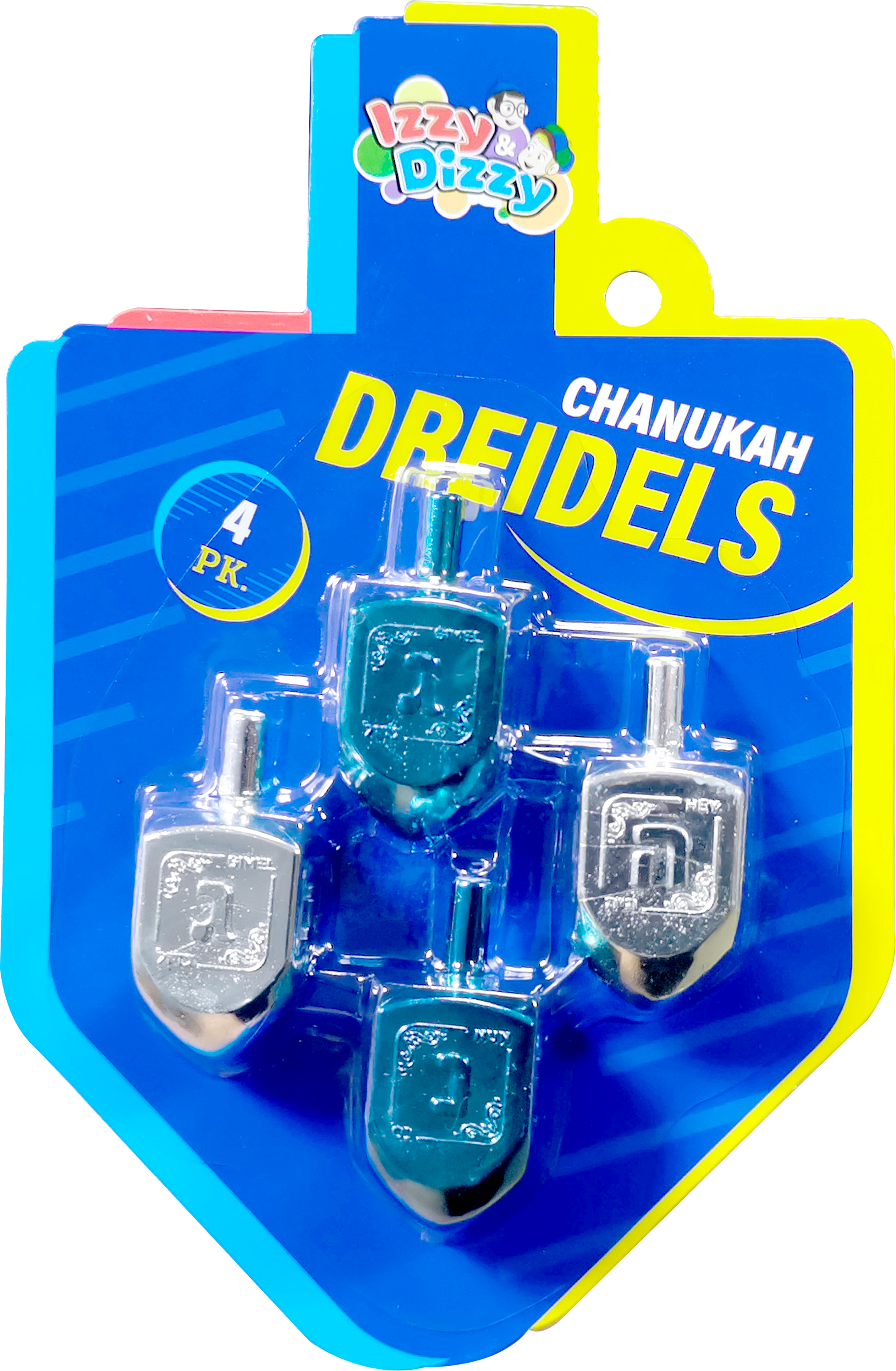 4PK. Blue & Silver Metallic Dreidels Medium
