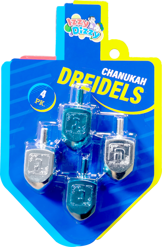 4pk. Blue & Silver Metallic Dreidels Medium