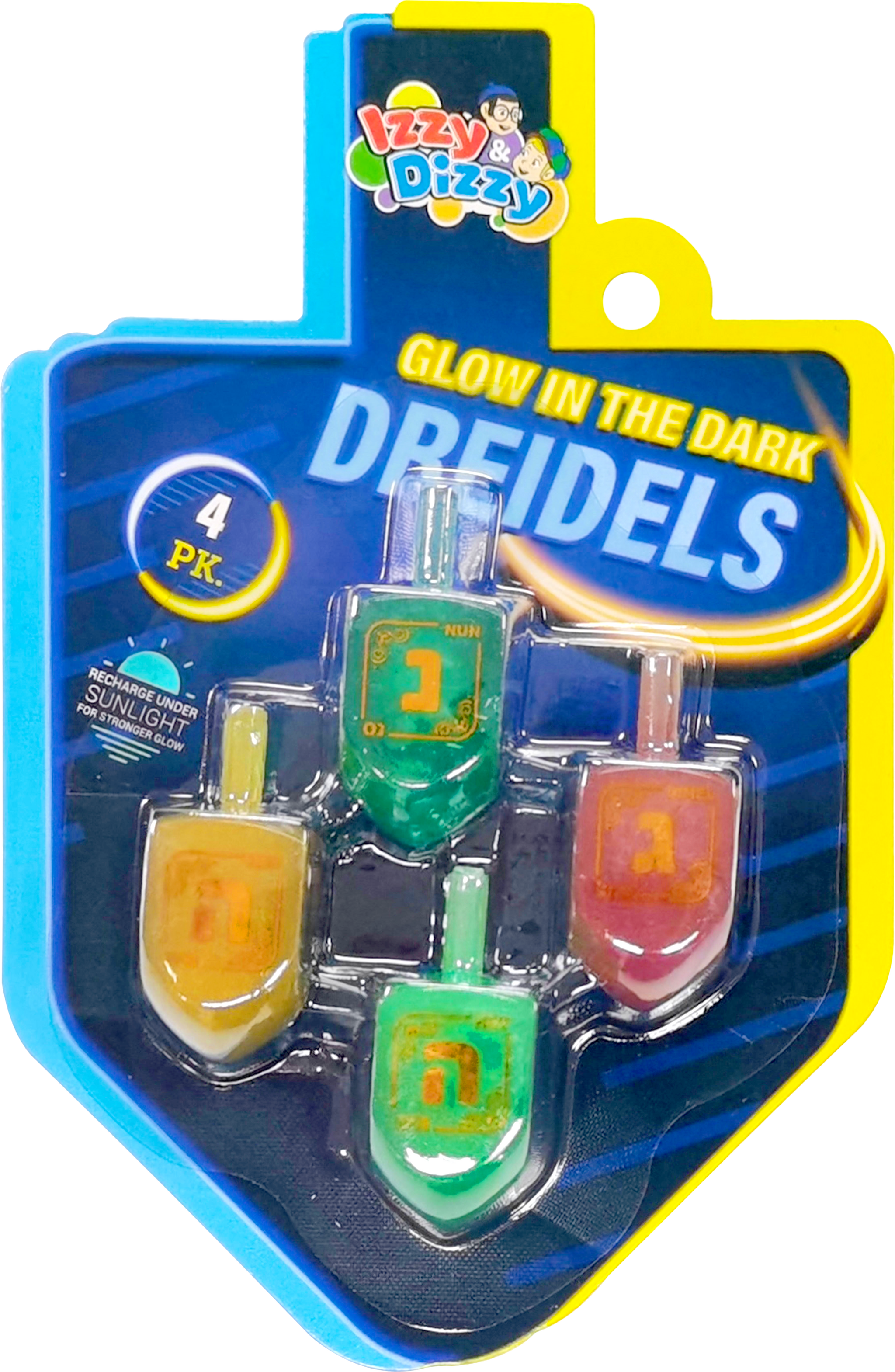 4PK. Multi Color Glow-in-the-dark Dreidels