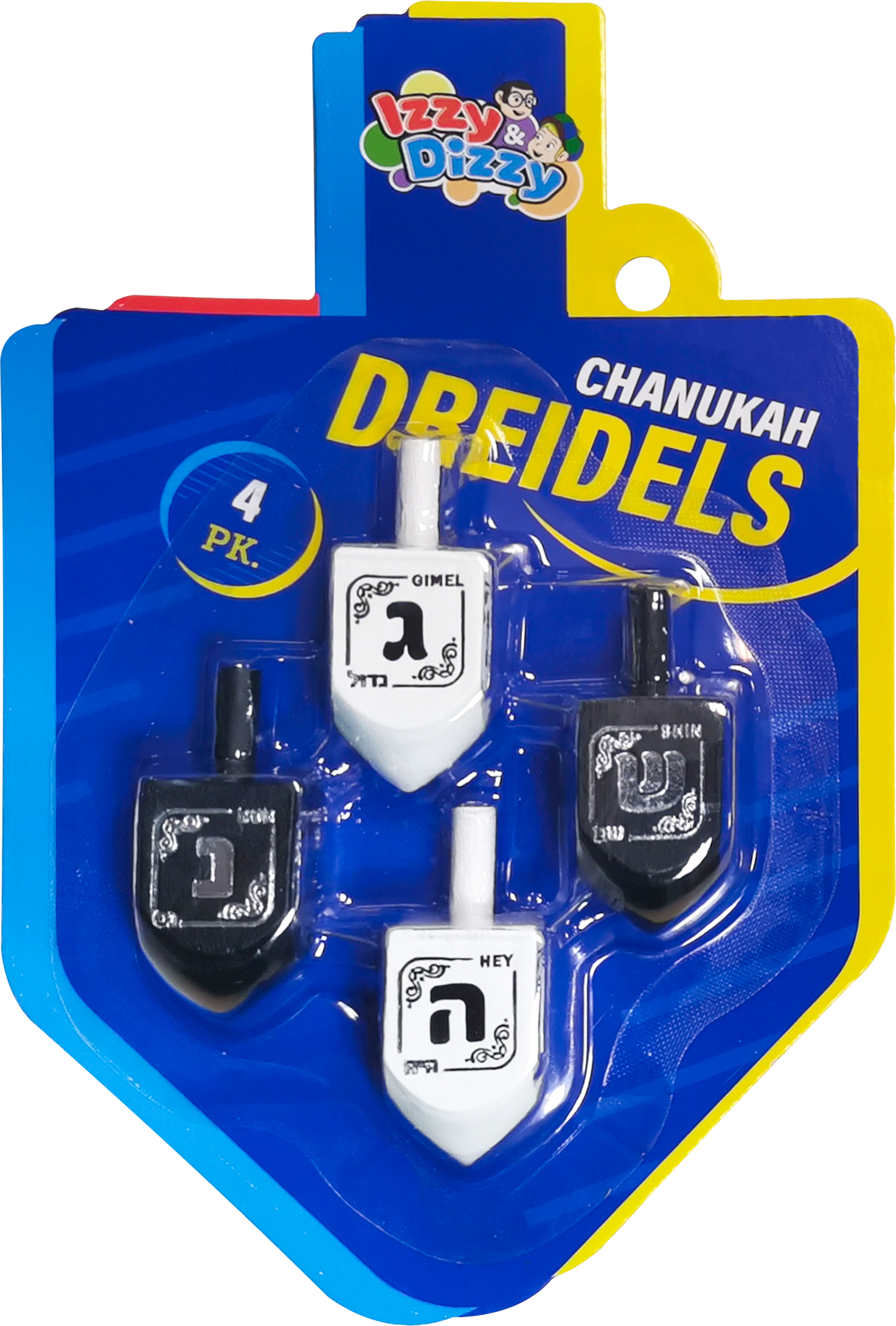Black and White Wood Dreidels Medium  - 4 Pack