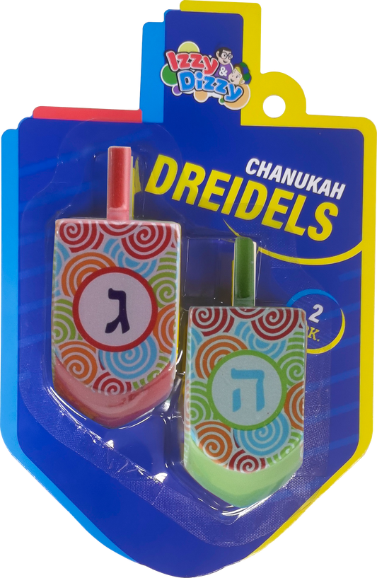 2pk. Multi Colored Pattern Print Wood Dreidels Large