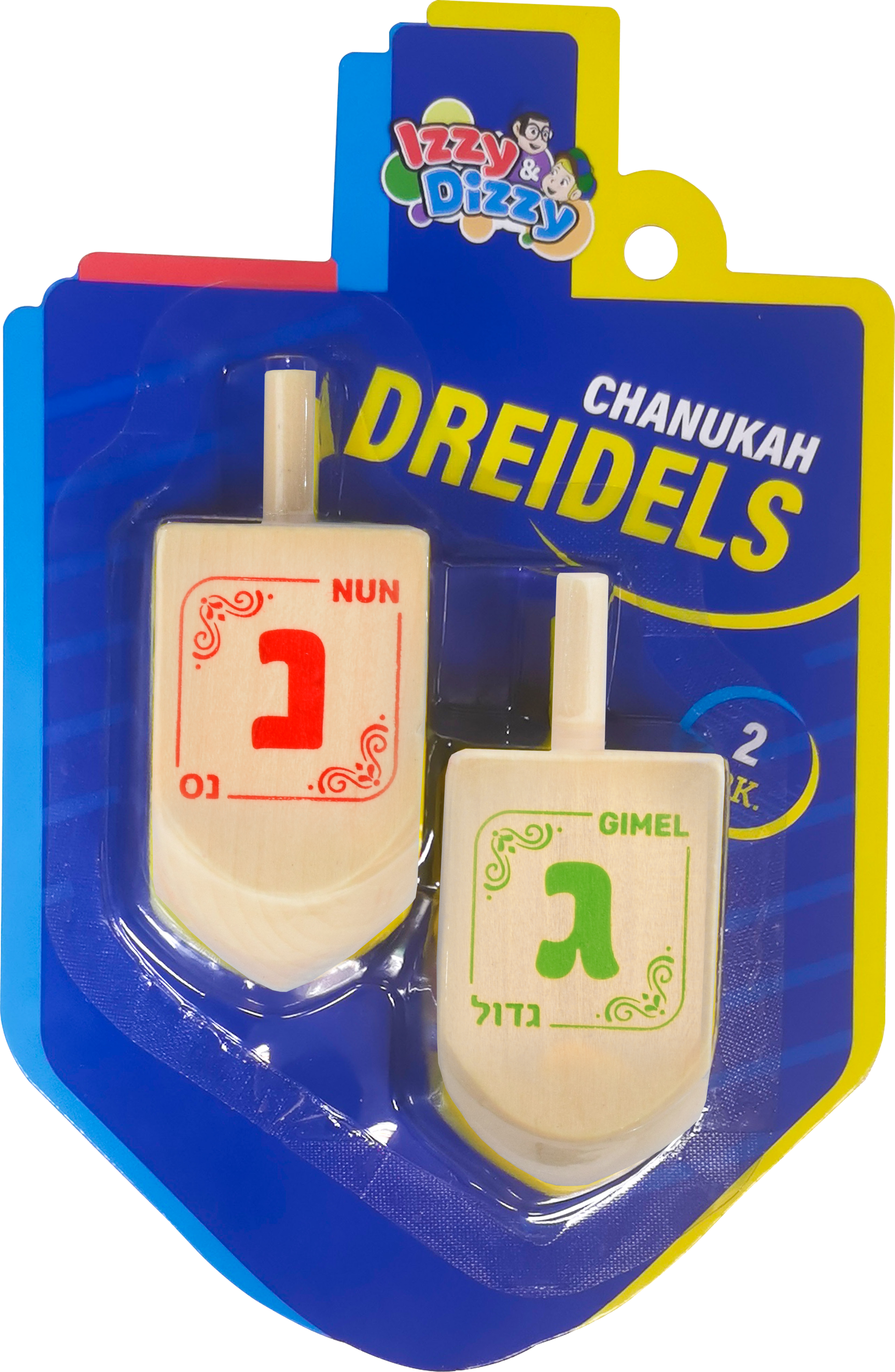 2PK. Natural Wood Dreidels Large