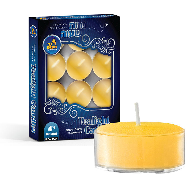 12 pk -Yellow Beeswax Tealights Shabbos candles 4.5 hour