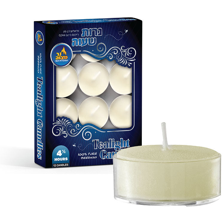 12 pk -White Beeswax Tealights Shabbos candles 4.5 hour