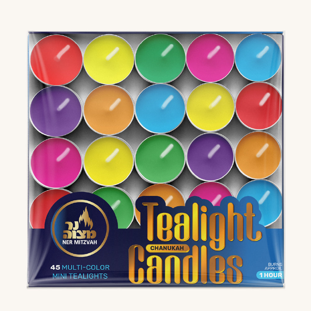 Chanukah Colorful Tealights Candles - 44 Pack