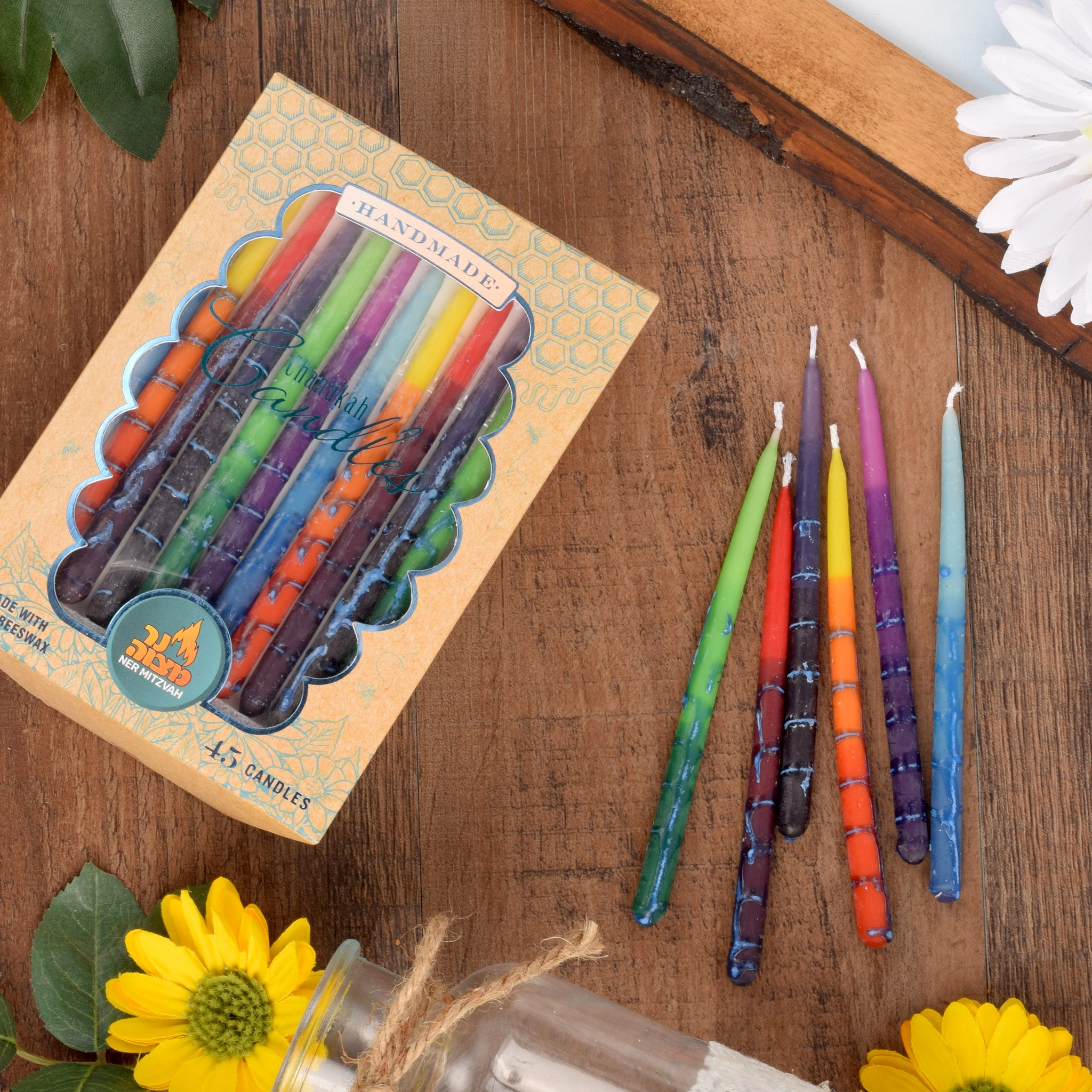 45pk. Decorated Beeswax Chanukah Candles