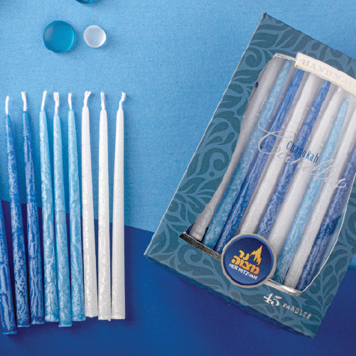Blue & White Decorated Chanukah Candles