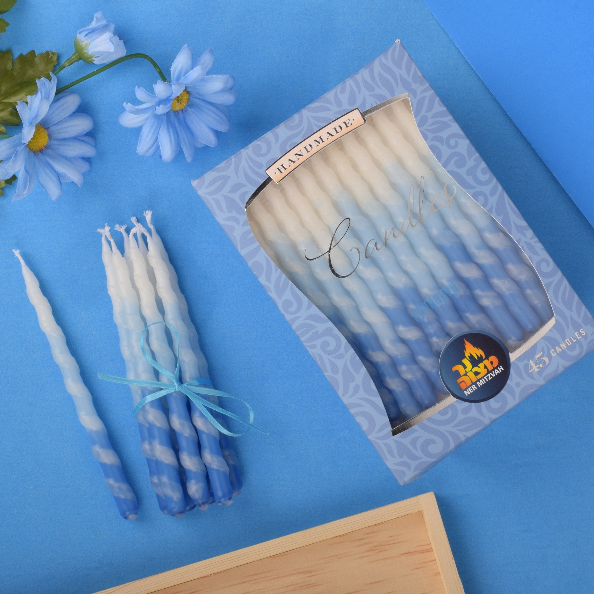 blue & white spiral Chanukah Candle 45pk.
