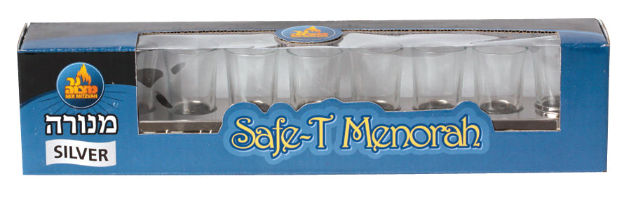 Oil Menorah with Glass Cups  Silver