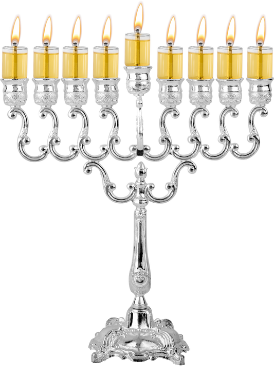 Silver Plated Oil Menorah 10" Height