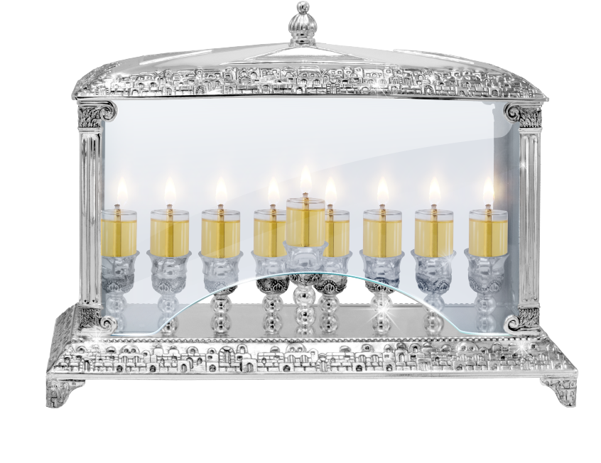 Menorah with Glass Walls - Nickel Plated