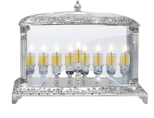 Menorah with Glass Walls - Nickel Plated
