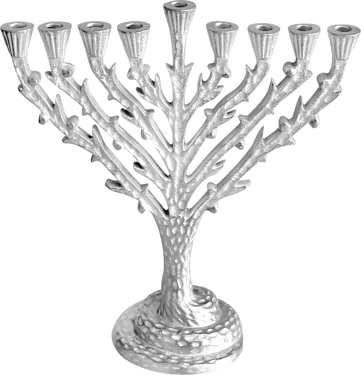 Silvertone Tree Of Life Menorah Hammered Ner Mitzvah
