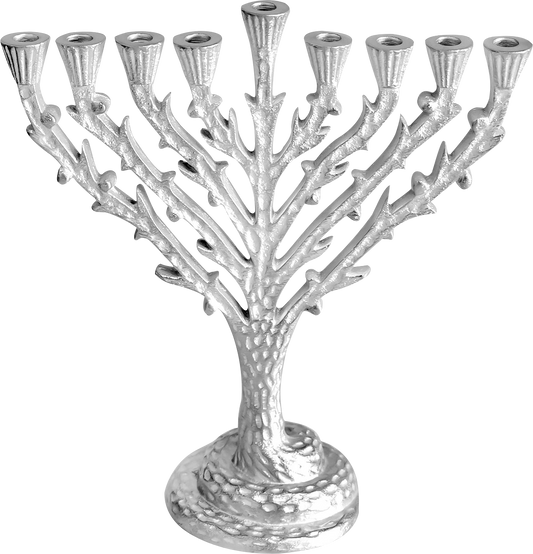 Silvertone Tree Of Life Menorah - Hammered