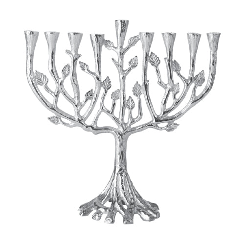 Tree of Life Menorah - Silvertone Leaves