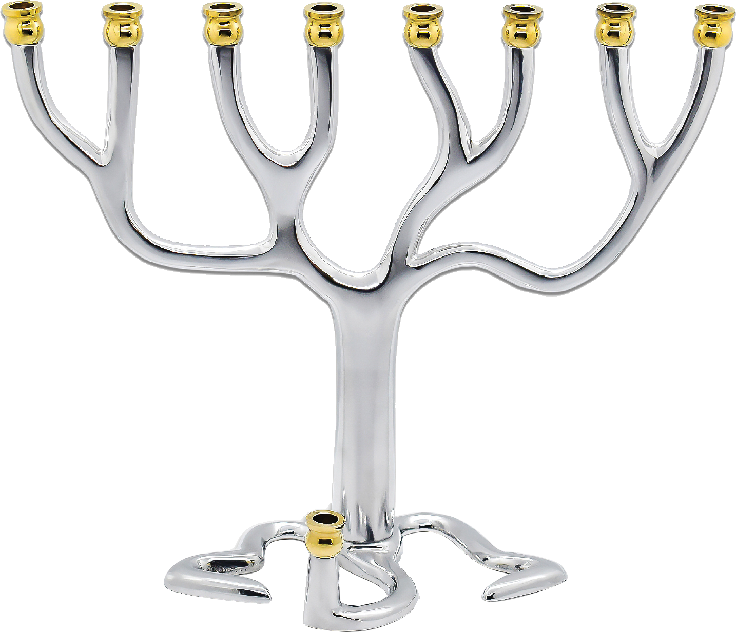 Silvertone  Tree Of Life Candle Menorah - Gold Tip