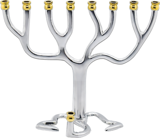 Silvertone  Tree Of Life Candle Menorah - Gold Tip